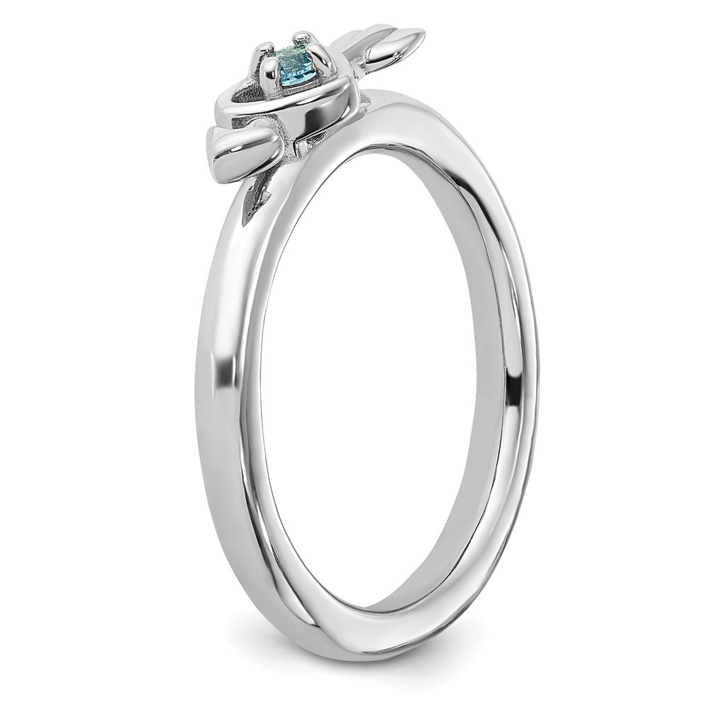 Sterling Silver Stackable Expressions Rhodium-plated Blue Topaz Heart with Arrow Ring Size -7