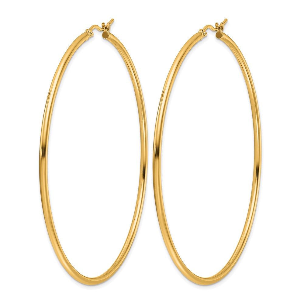14K Gold Polished 2x65mm Hoop Earrings