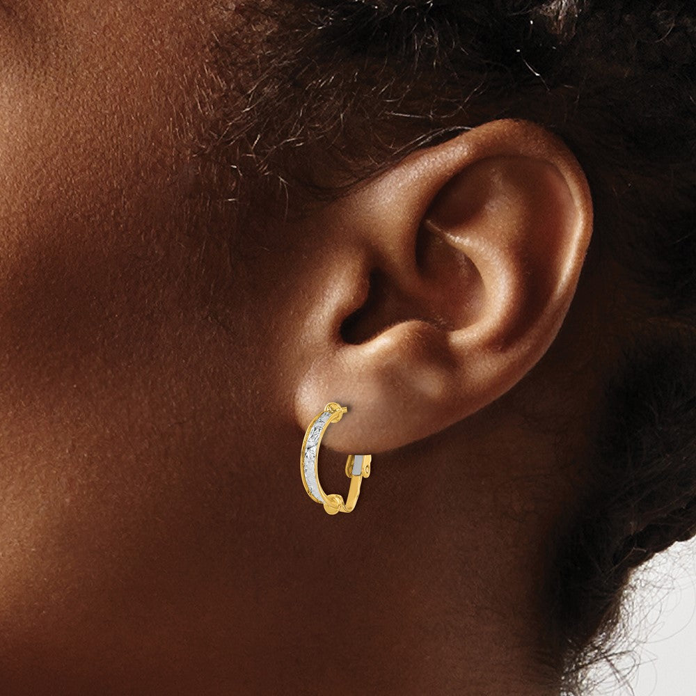 14K Two-tone Polished / Diamond-cut Omega Back Earrings