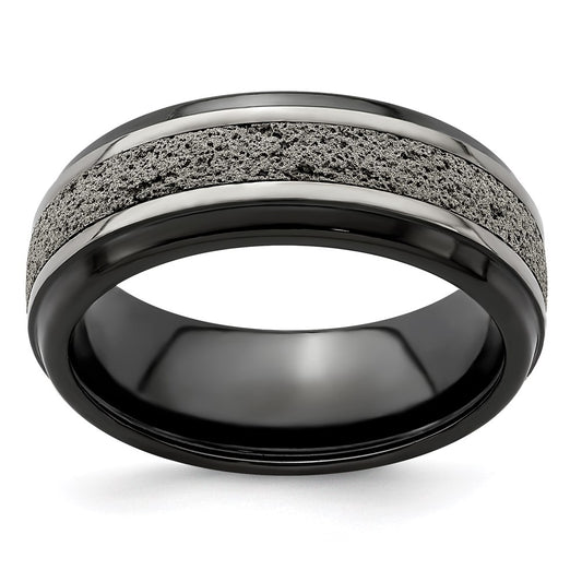 Edward Mirell 8mm Blk Ti Stepped w/ Gray Crete Insert Band