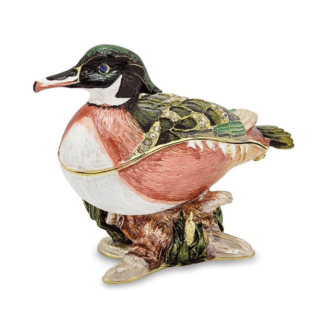 Pewter Enamel Wood Duck Trinket Box