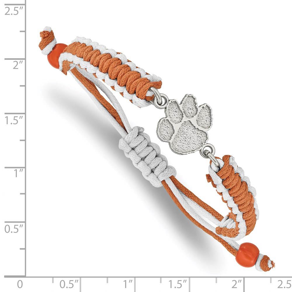 Stainless Steel LogoArt Clemson University Tiger Paw Adjustable Cord Bracelet QST514CU