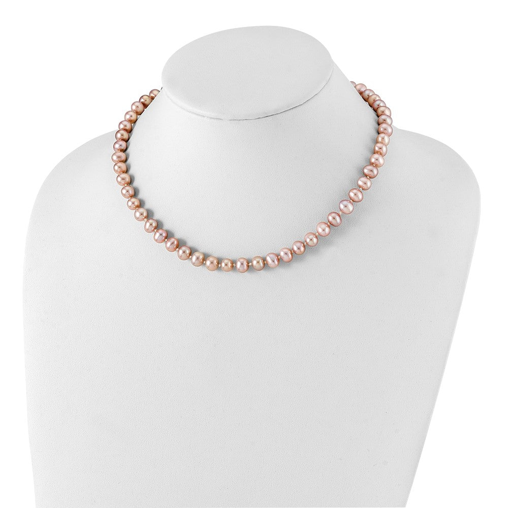 Sterling Silver Rhodium-plated 7-8mm Purple Near-Round Freshwater Cultured Pearl 20 inch Necklace 20 Inches