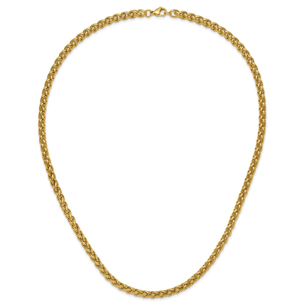 Stainless Steel Polished Yellow IP 24in Spiga 6mm Chain Necklace