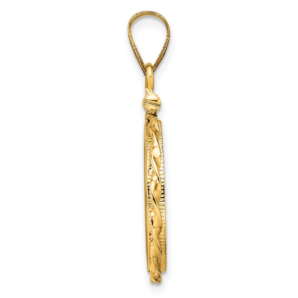 Wideband Distinguished Coin Jewelry 14k Polished Hand Twisted Ribbon and Diamond-cut 16.5mm x 1.35mm Screw Top Coin Bezel Pendant