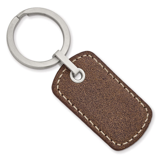 Chisel  Stainless Steel Brushed Tan Stitched Leather Key Ring