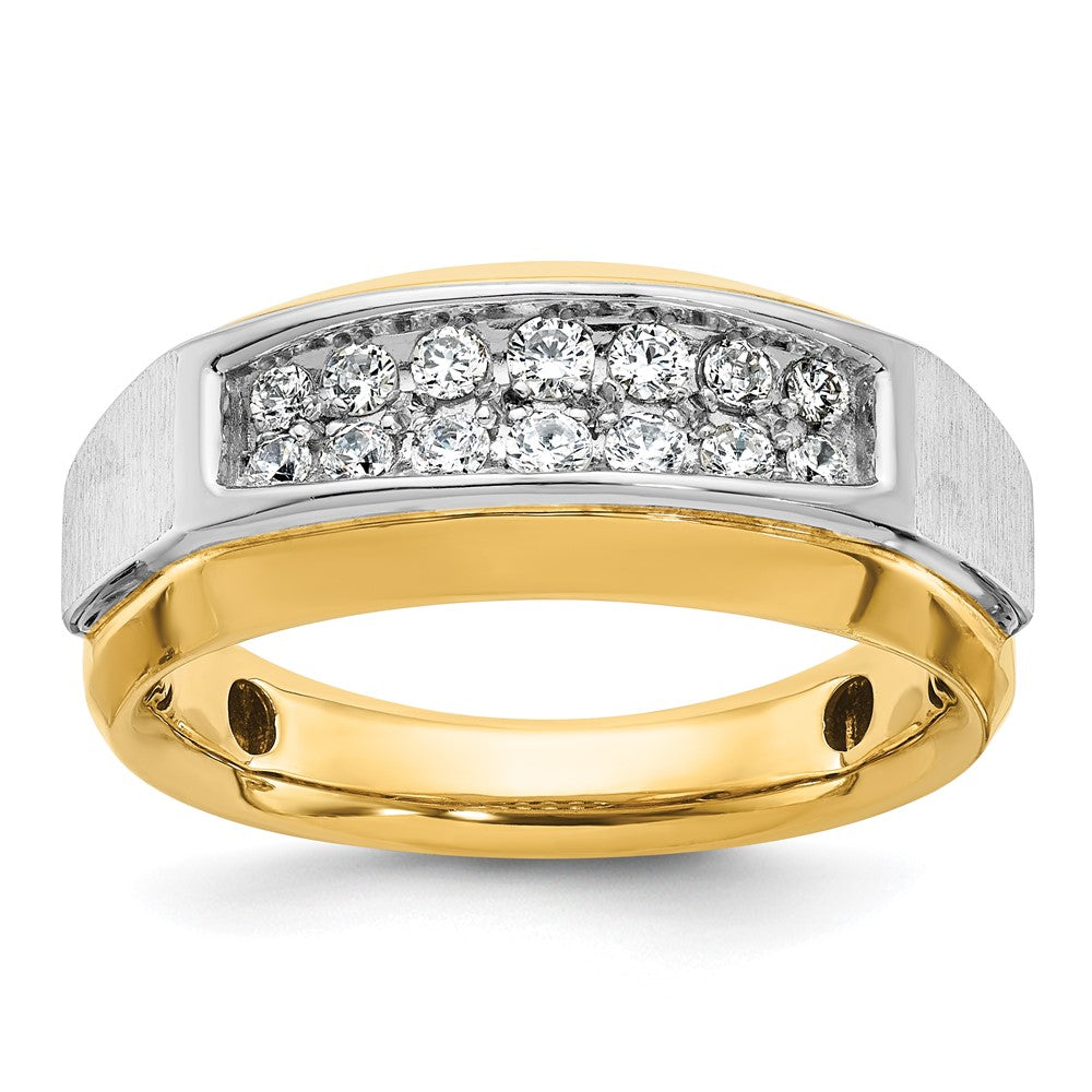 14k Two-tone IBGoodman Men's Polished and Satin 2-Row 1/2 Carat AA Quality Diamond Ring