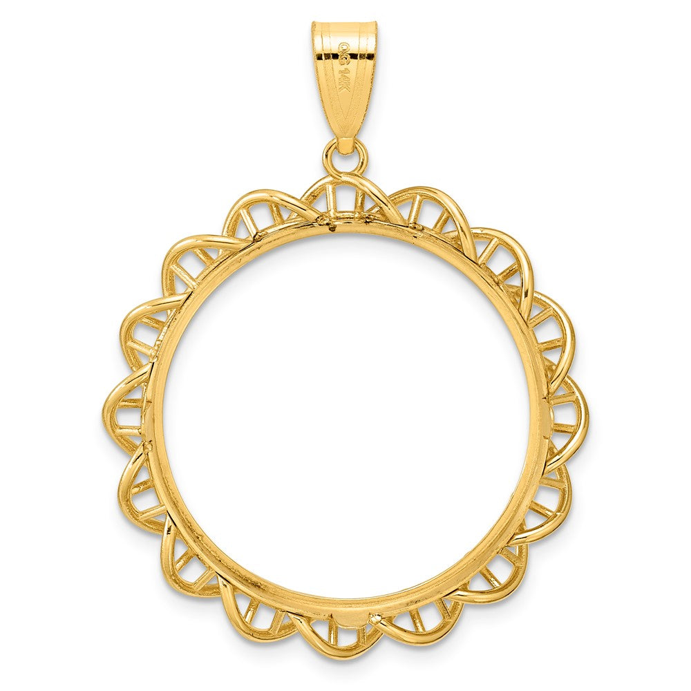 14k Polished Overlapping Singapore with 27.0mm Prong Coin Bezel Pendant