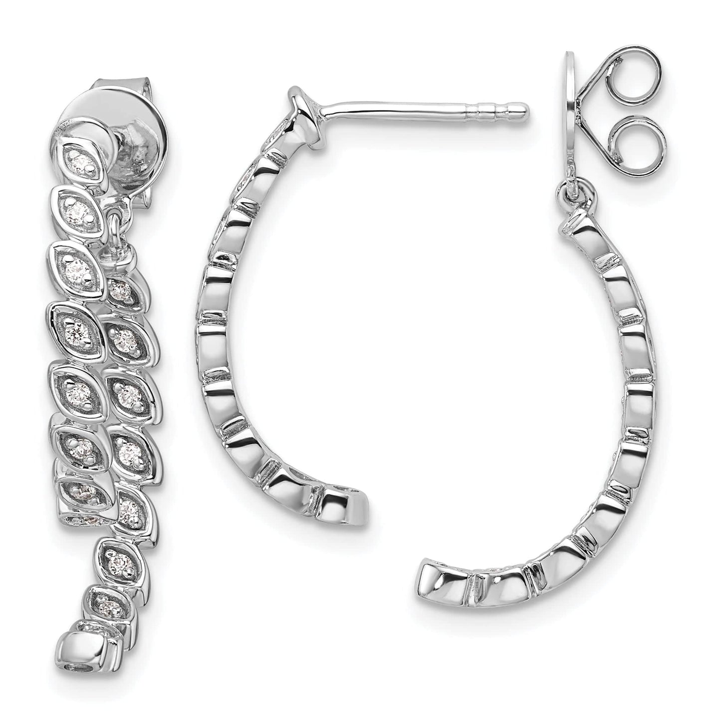 14K White Gold Polished 1/5 CT Diamond Front Back Dangle Earrings