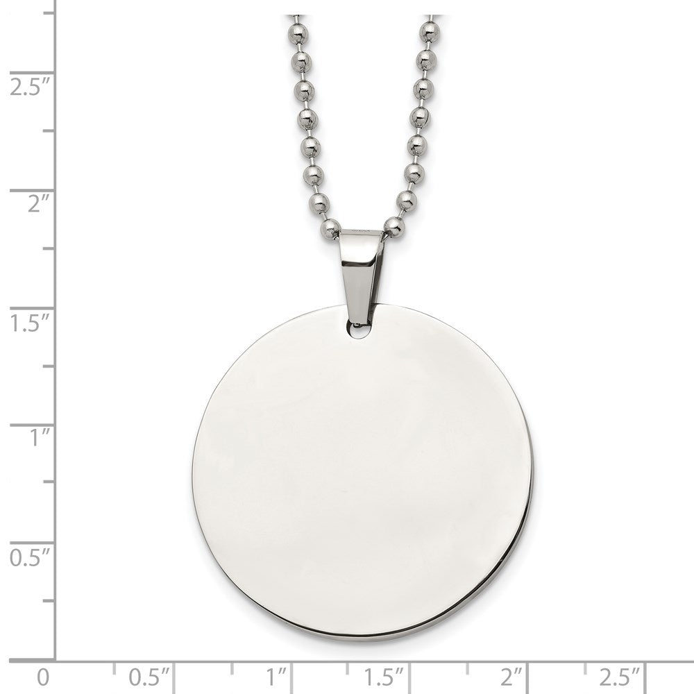 Stainless Steel Brushed & Polished 2mm Thick Circular Disc Necklace