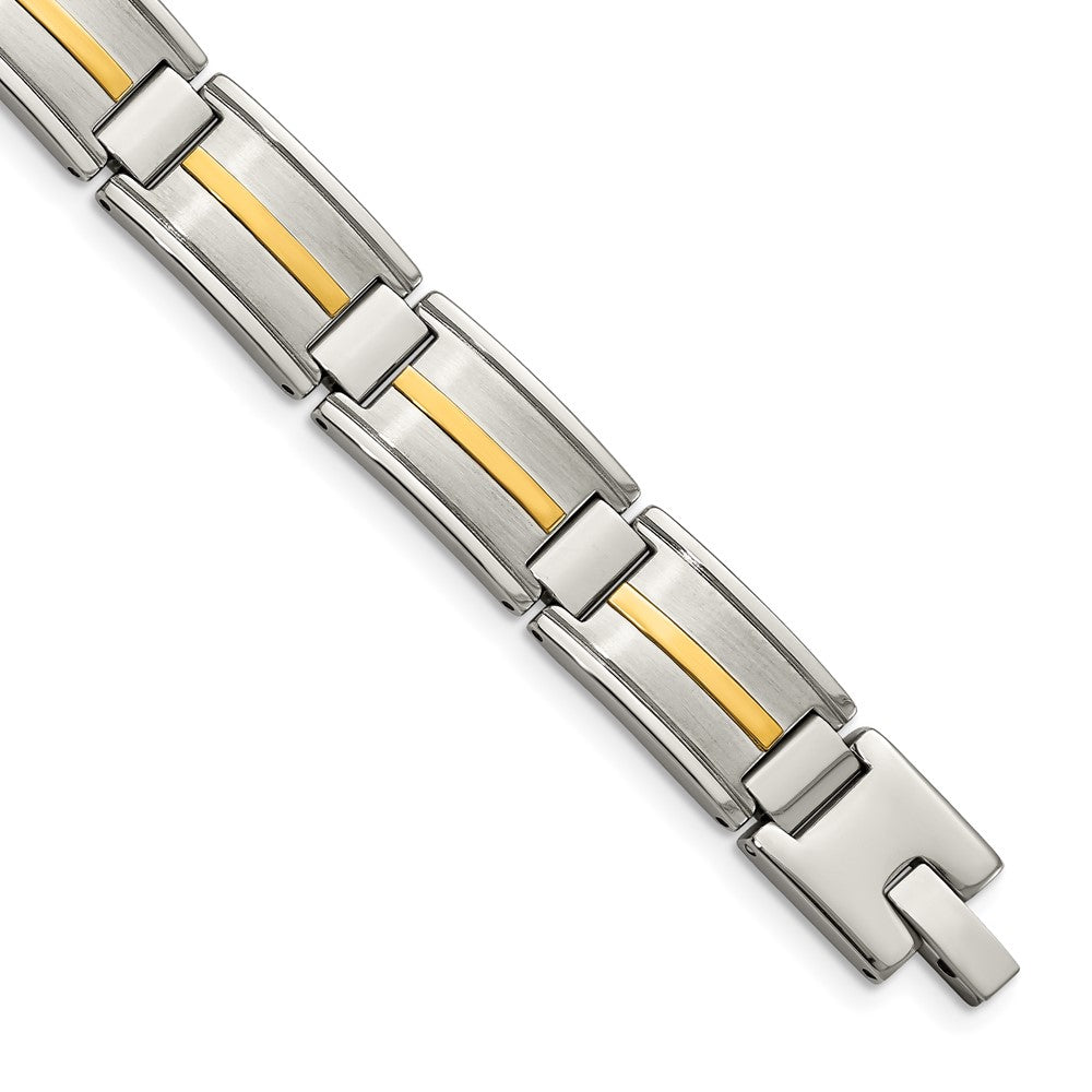 Stainless Steel with 14k Accent 8.75in Brushed & Polished Link Bracelet 8.75 inches