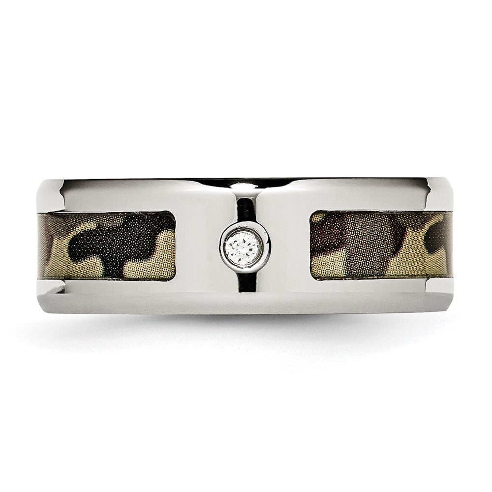 Stainless Steel Polished w/ CZ Printed Brown Camo Under Rubber Band Size - 10