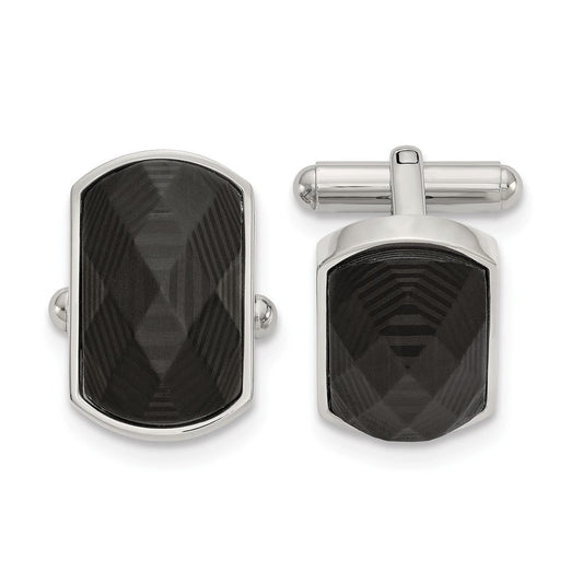 Stainless Steel Polished Solid Black Carbon Fiber Inlay Cuff Links