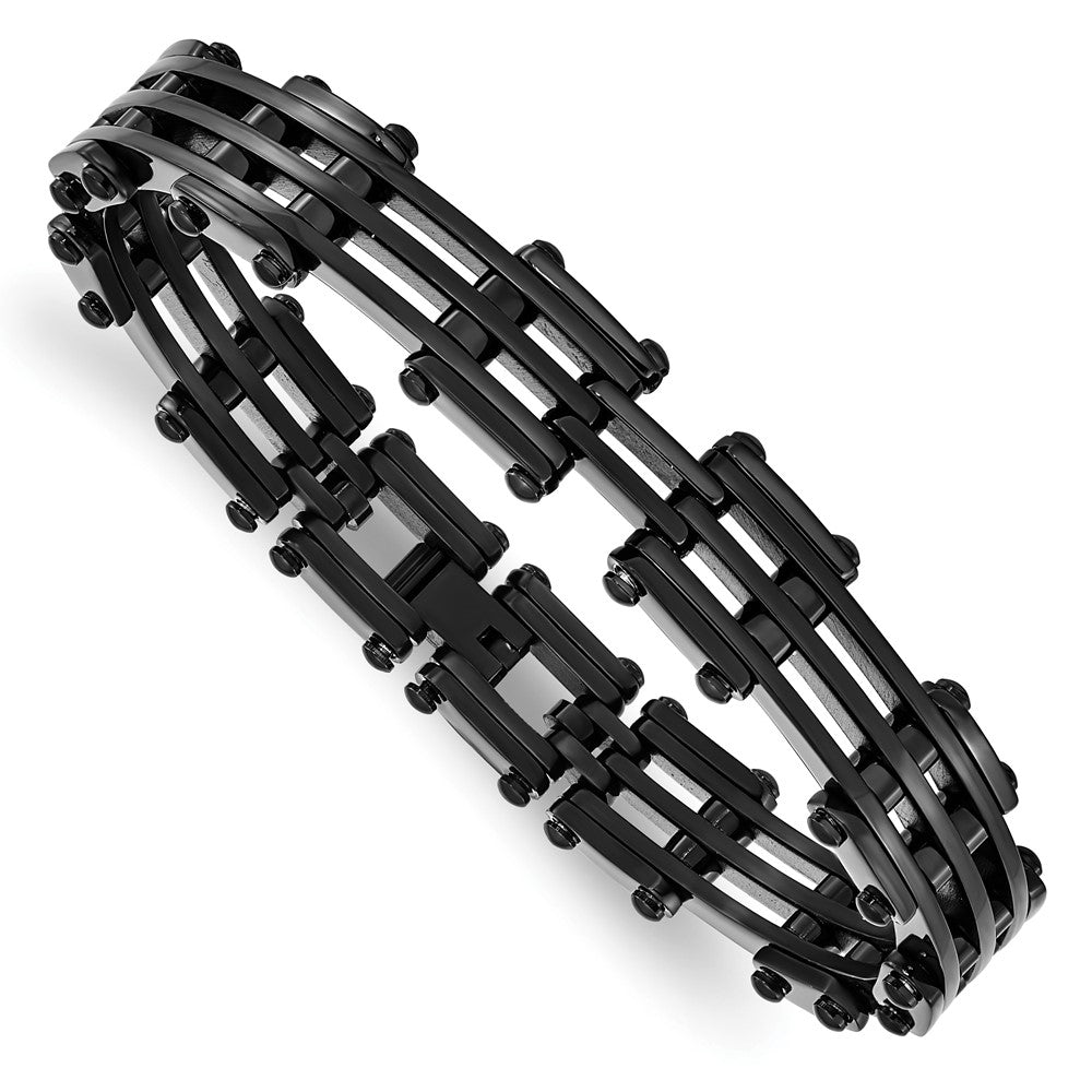 Stainless Steel Polished Black IP-plated Bracelet 8.5 inches