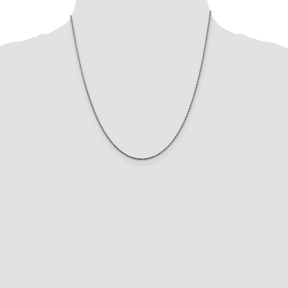 Sterling Silver Rhodium-plated 1.5mm Diamond-cut Rope Chain 20 Inches