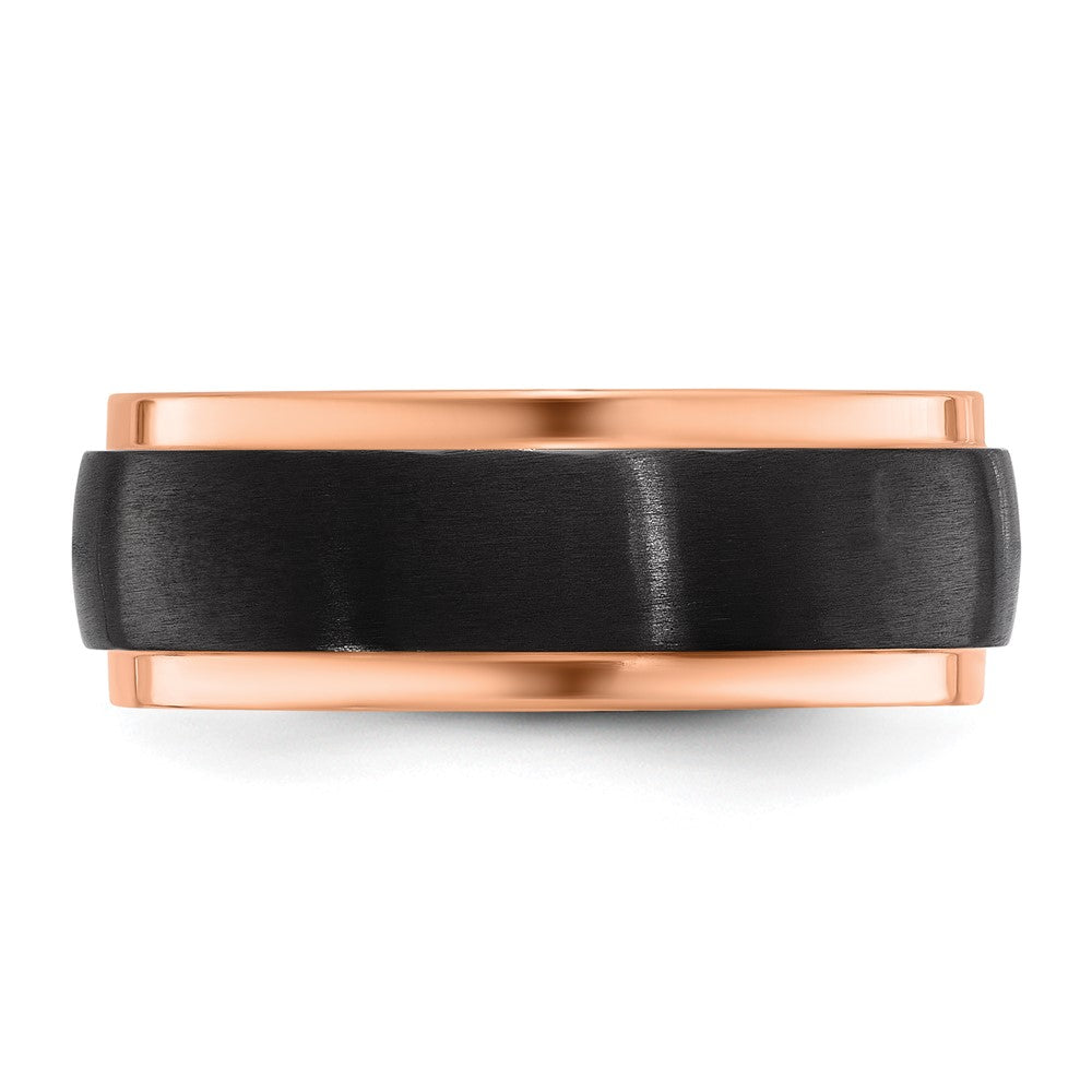 Chisel Black Zirconium Brushed and Polished Rose IP-plated 8mm Band Size - 13