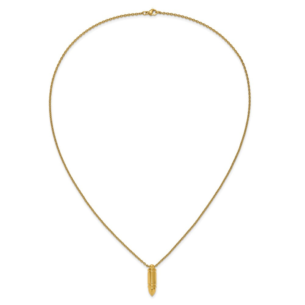 Chisel Stainless Steel Polished Yellow IP-plated Bullet Pendant on a 22 inch Cable Chain Necklace