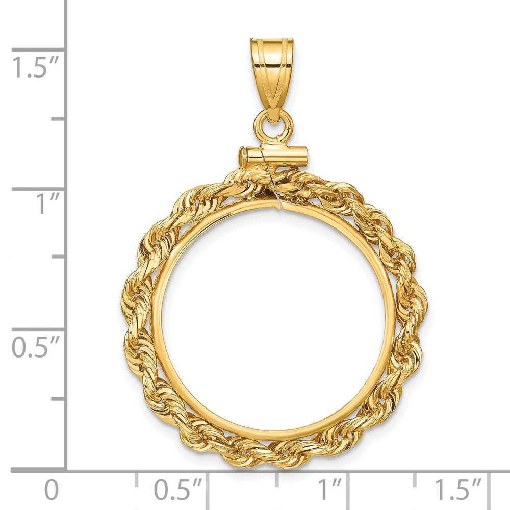 Wideband Distinguished Coin Jewelry 14k Polished Rope 21.6mm x 1.7mm Screw Top Coin Bezel Pendant