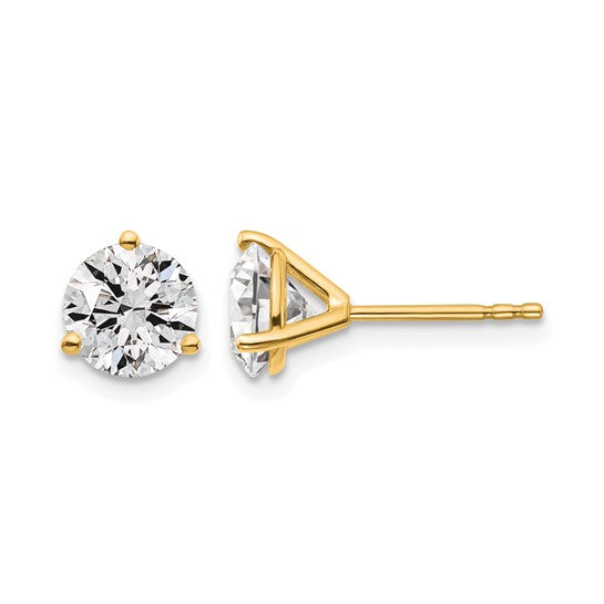 14k Yellow Gold 1 1/2 ctw Certified Lab Grown Diamond VS+ F+ Round 3 Prong Heavy Wt. Stud Earrings