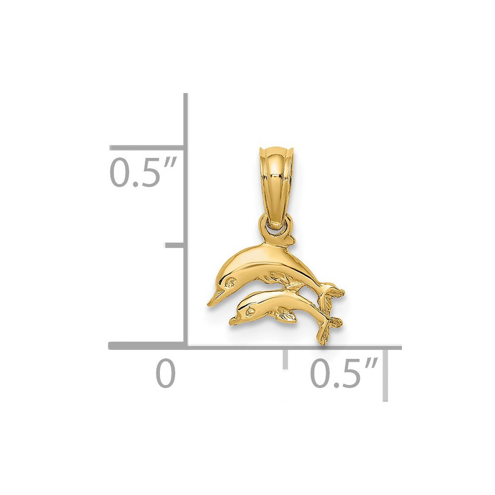 14K 2-D Mini Double Dolphins Swimming Charm