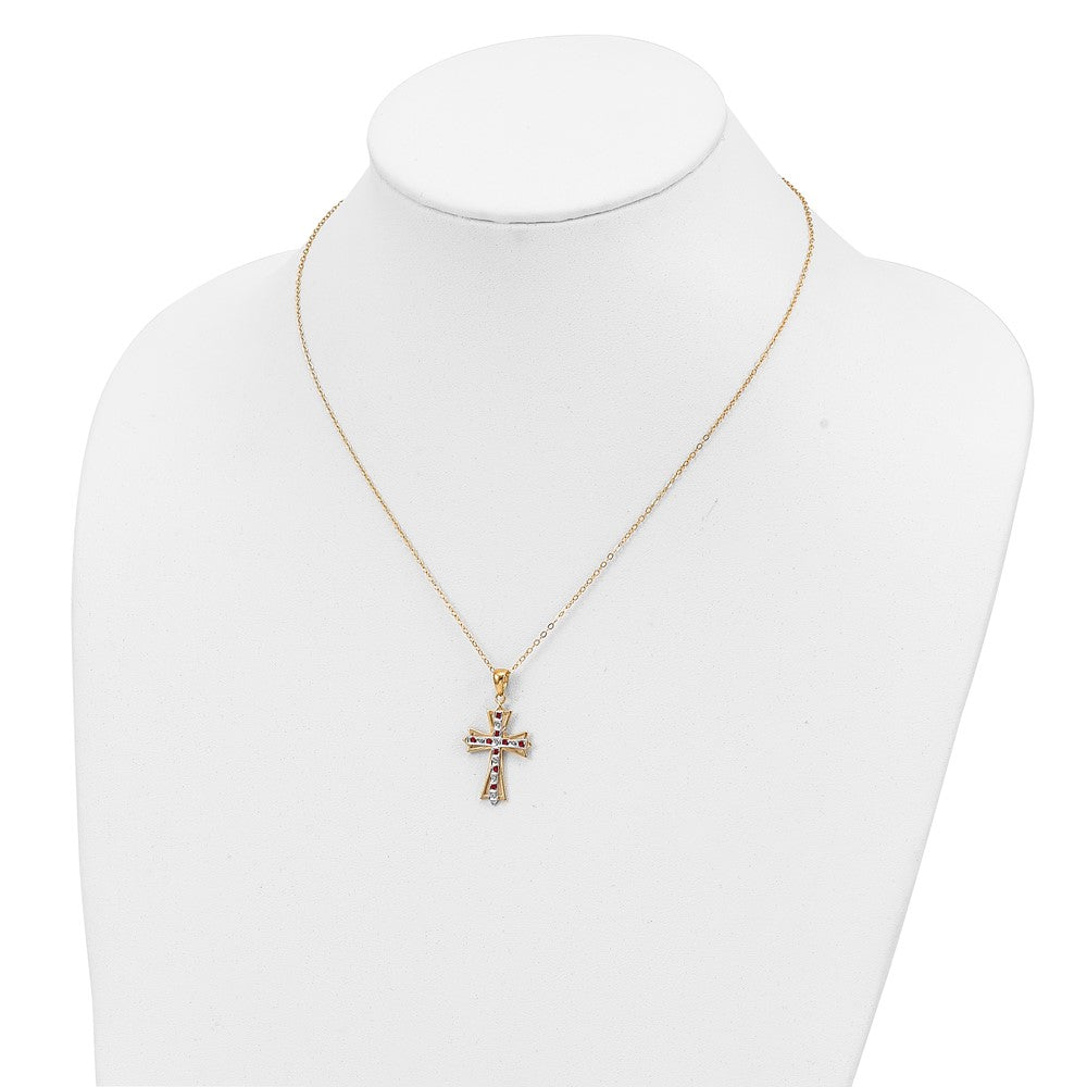 Diamond Fascination Diamond Mystique Sterling Silver 18K Gold-plated Diamond and Ruby Cross 18 Inch Necklace 18 Inches