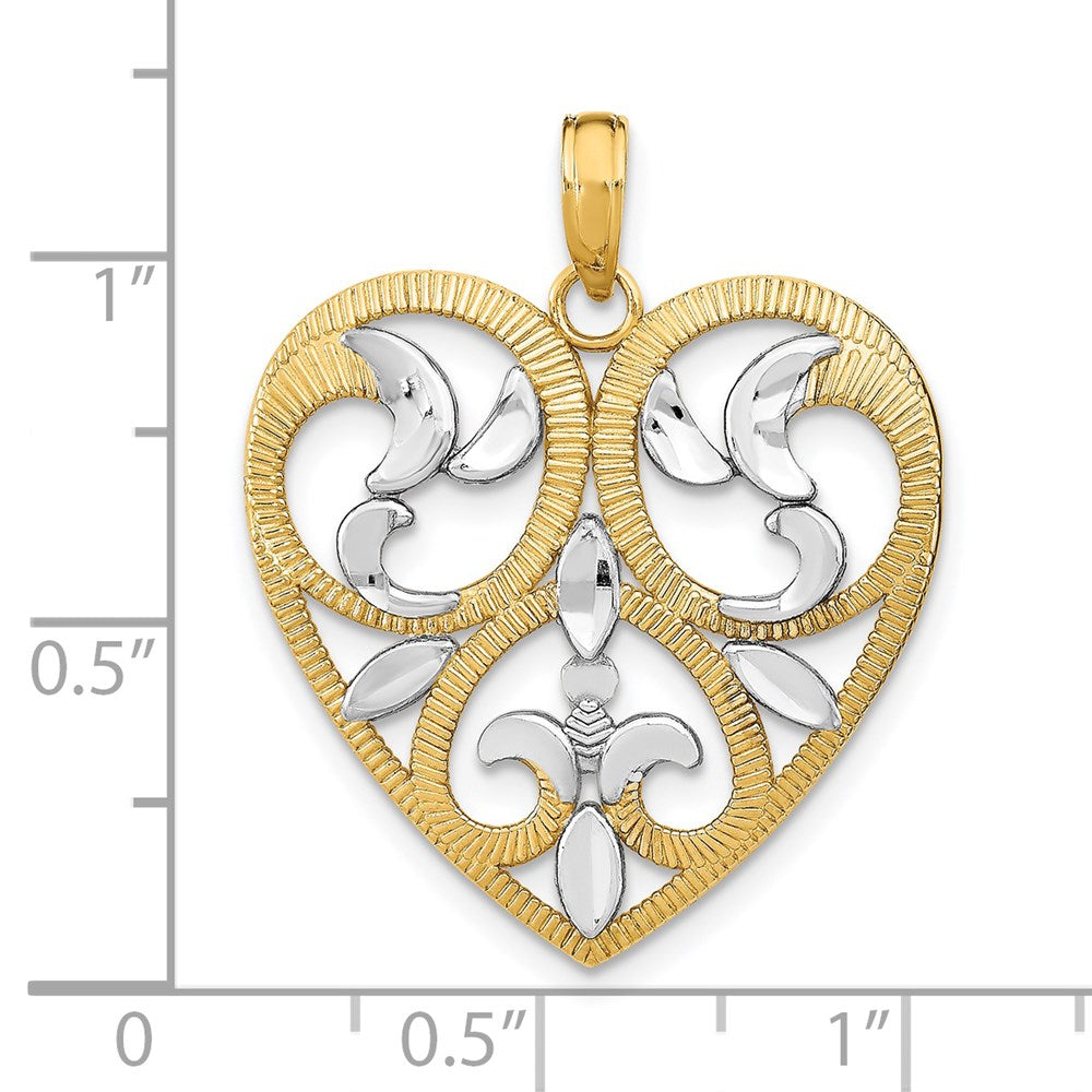 14k w/Rhodium Textured Heart Charm
