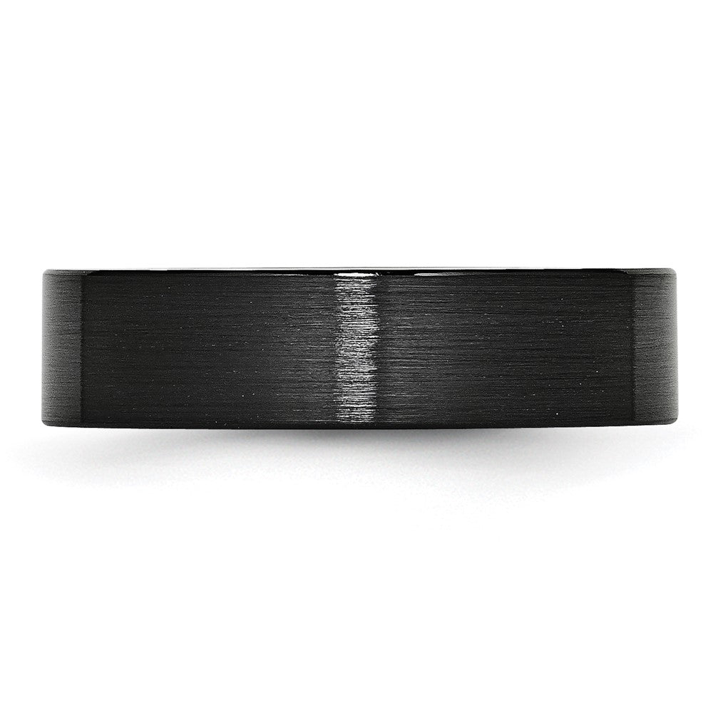 Black Ceramic Flat 6mm Brushed Band Size - 8.5