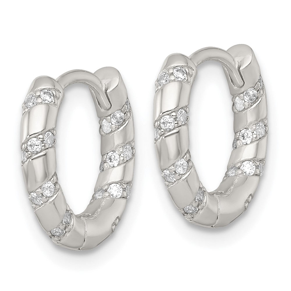 Sterling Silver Polished CZ Round Hinged Hoop Earrings