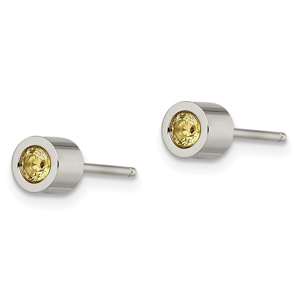 Stainless Steel Polished Yellow CZ Nov Birthstone Post Earrings