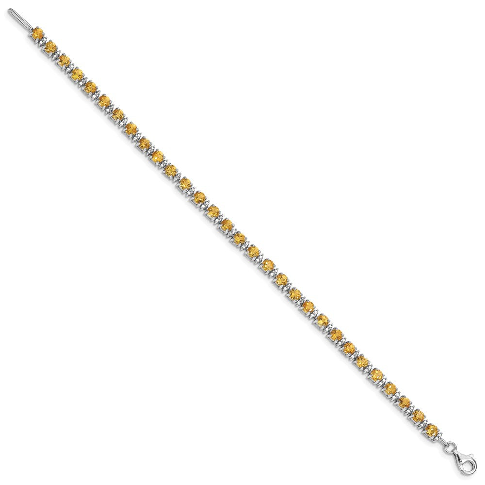 Sterling Silver Rhodium-plated Citrine and Diamond Bracelet 7 inches