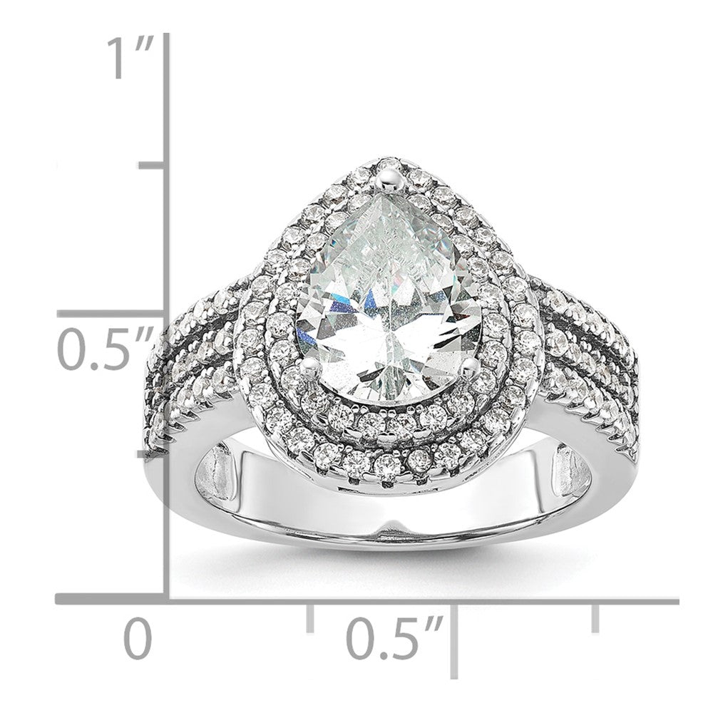 Cheryl M Sterling Silver Rhodium-plated Brilliant-cut Pear CZ Double Halo Ring