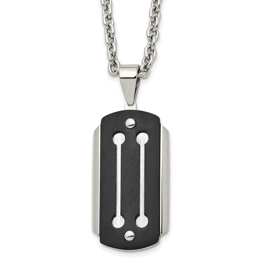 Stainless Steel 24in Brushed and Polished Black IP-plated Dog Tag Necklace