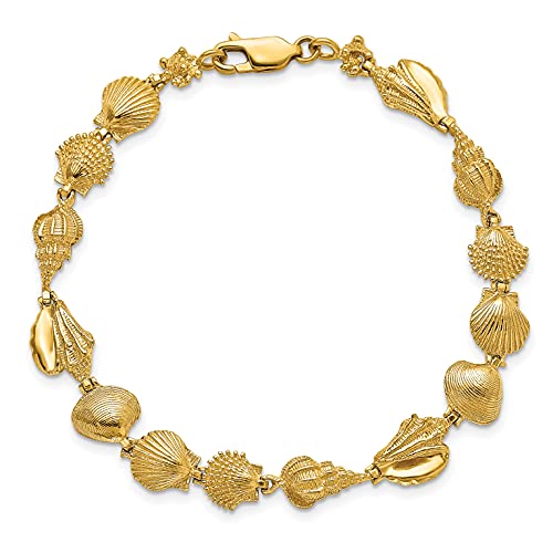 14k Polished Assorted Sea Shells 7.25 inch Bracelet