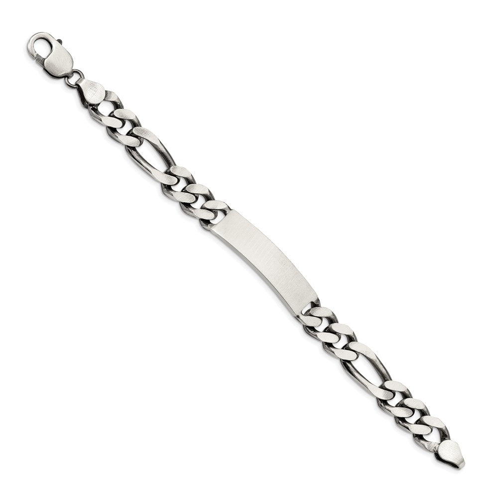 Sterling Silver 8.5inch Engraveable Antiqued Figaro Link ID Bracelet 8.5 inches
