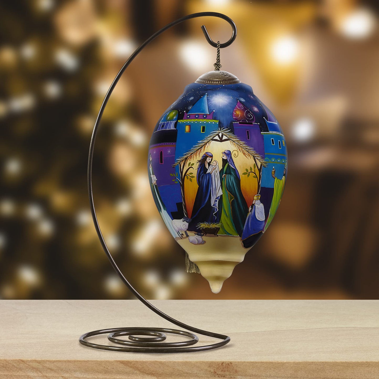 Ne'Qwa Art 7211124 Glory to The Newborn King Hand-Painted Blown Glass Ornament, White
