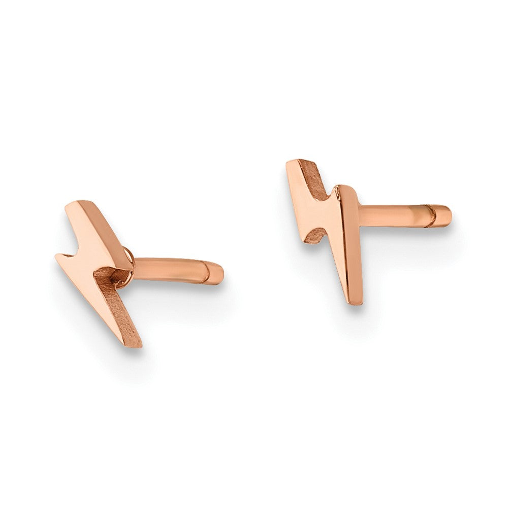 Stainless Steel Polished Rose IP-plated Lightning Bolt Post Earrings