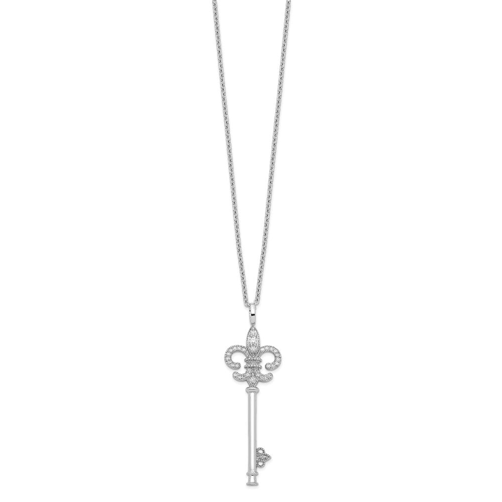 Brilliant Embers Sterling Silver Rhodium-plated 33 Stone 18 inch Micro Pav‚ CZ Polished Key Necklace with 2 Inch Extender 18 Inches