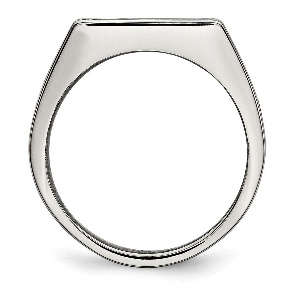 Stainless Steel Polished Black Enameled CZ Signet Ring Size - 11