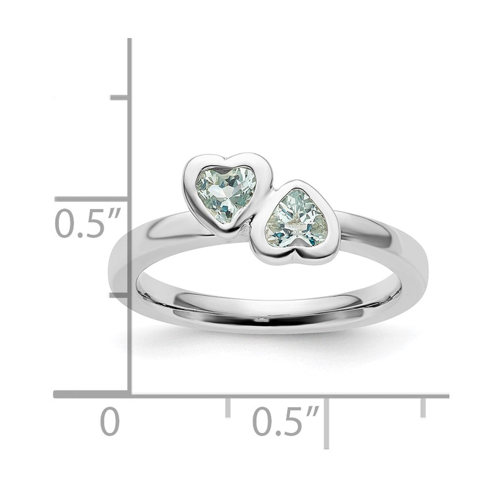 Sterling Silver Stackable Expressions Aquamarine Double Heart Ring Size -9