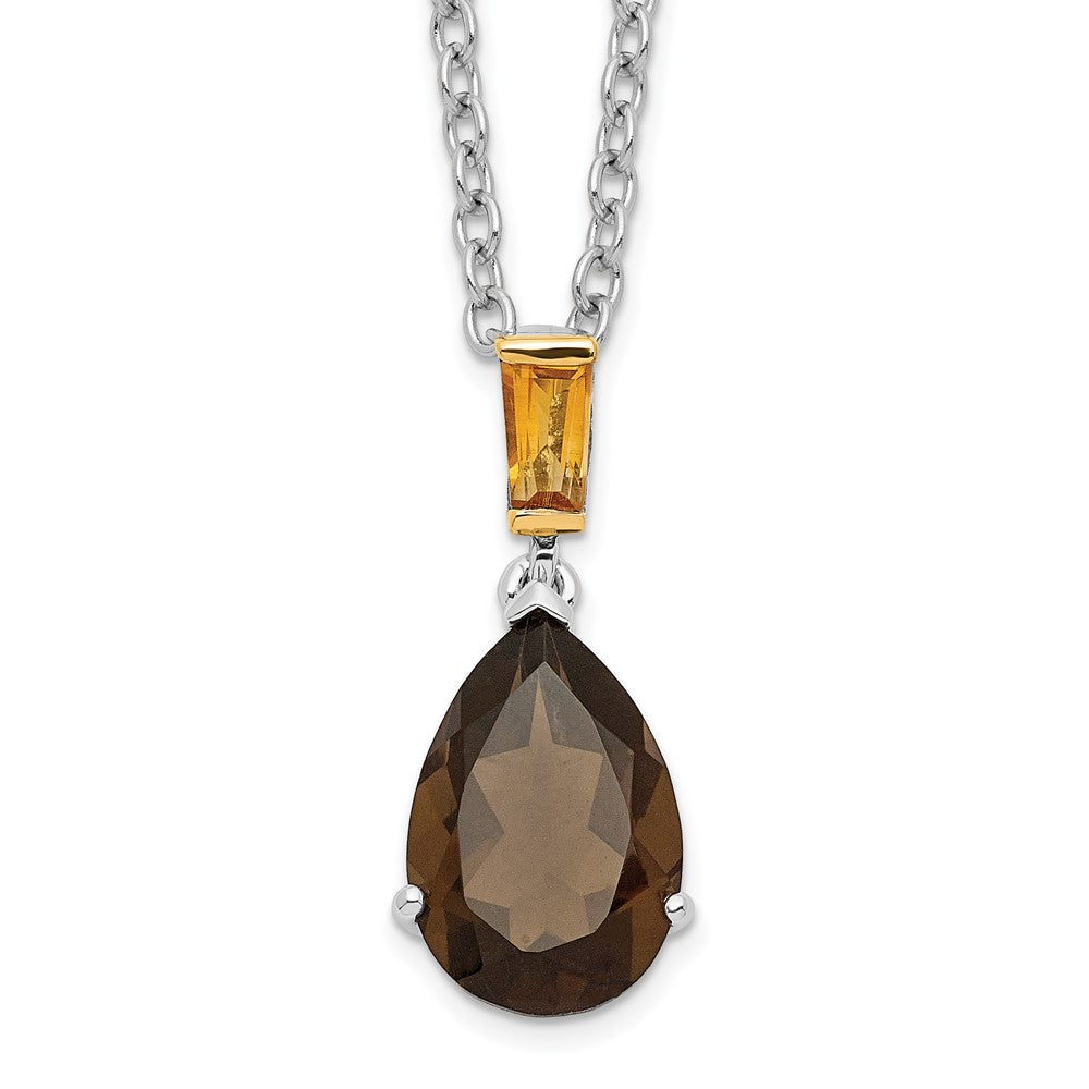 Brilliant Gemstones Sterling Silver with 14K Accent Rhodium-plated Smoky Quartz and Citrine Necklace 18 Inches