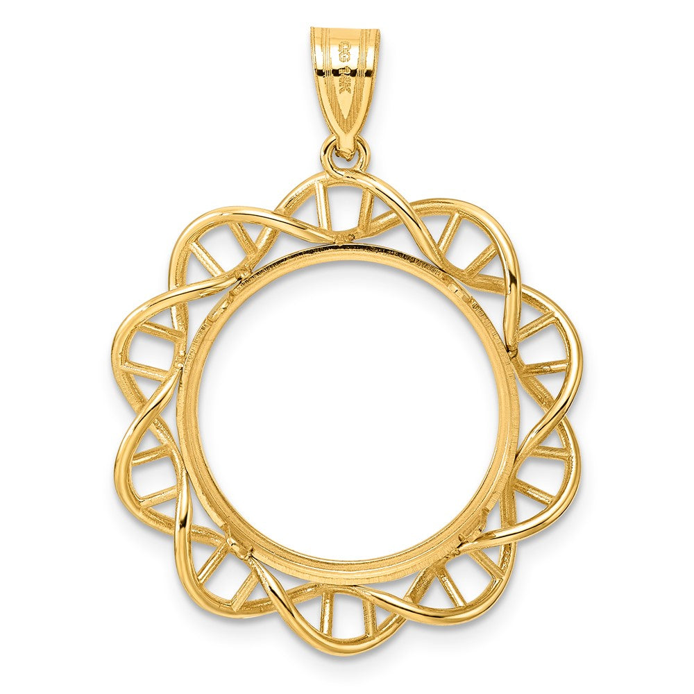 14k Polished Singapore with 18.0mm Prong Coin Bezel Pendant