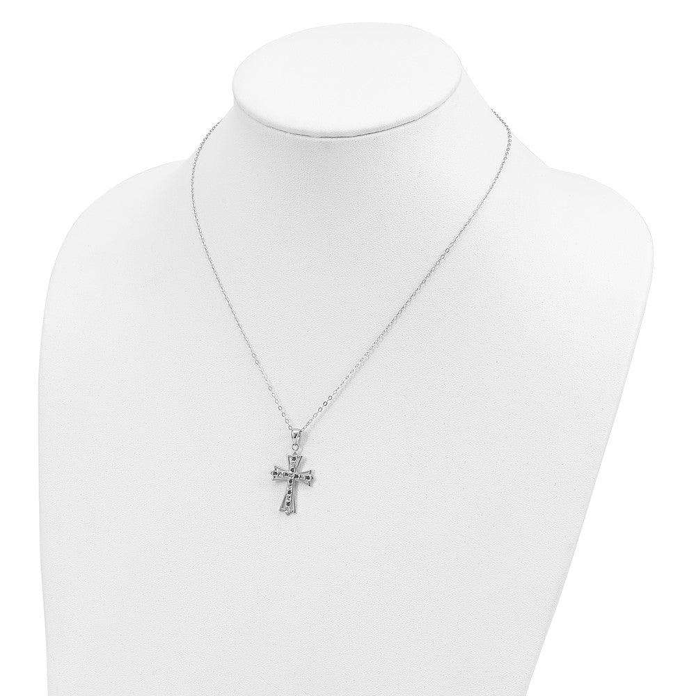 Diamond Fascination Diamond Mystique Sterling Silver Platinum-plated Diamond and Sapphire Cross 18 Inch Necklace 18 Inches