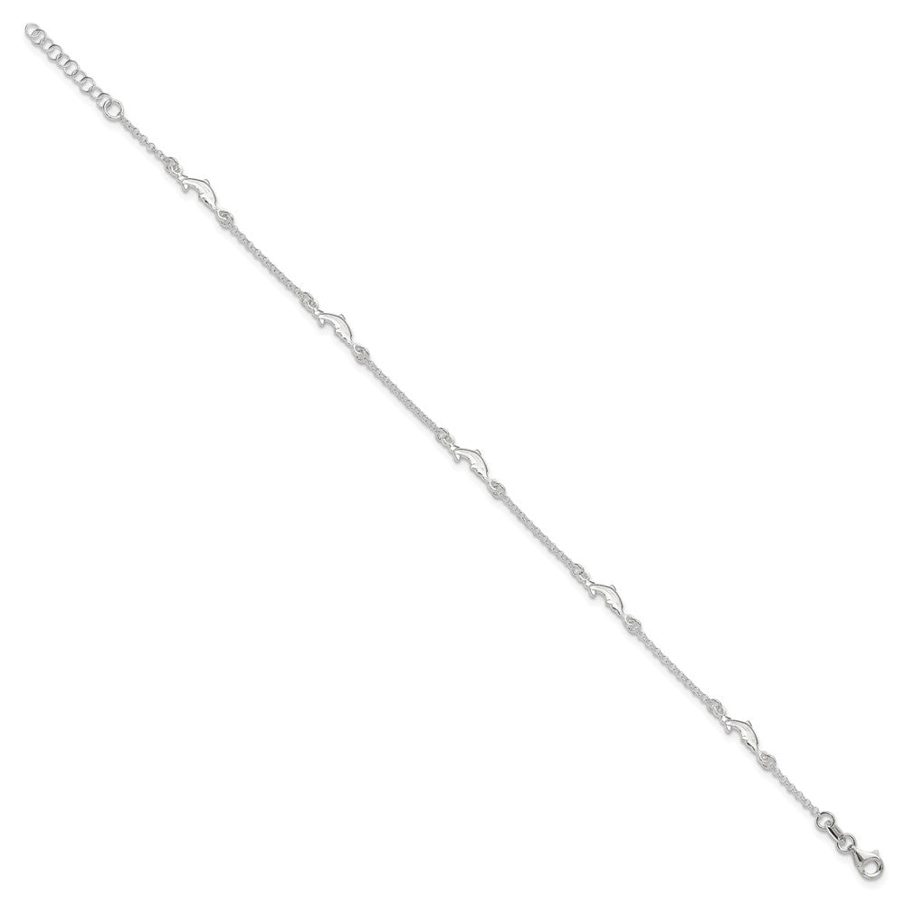 Sterling Silver Polished Dolphin 9in Plus1in Ext. Anklet 9 inches
