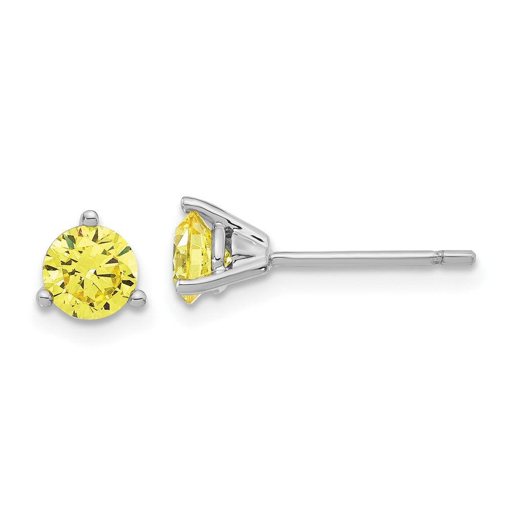 Sterling Silver Rhodium-plated Diamonore CZ Yellow 5mm Stud Earrings