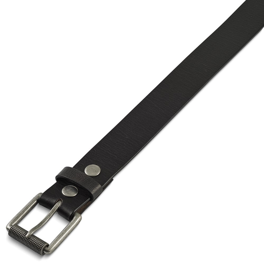 Black Tumbled Cowhide Leather Silver-tone Buckle Belt Size 34