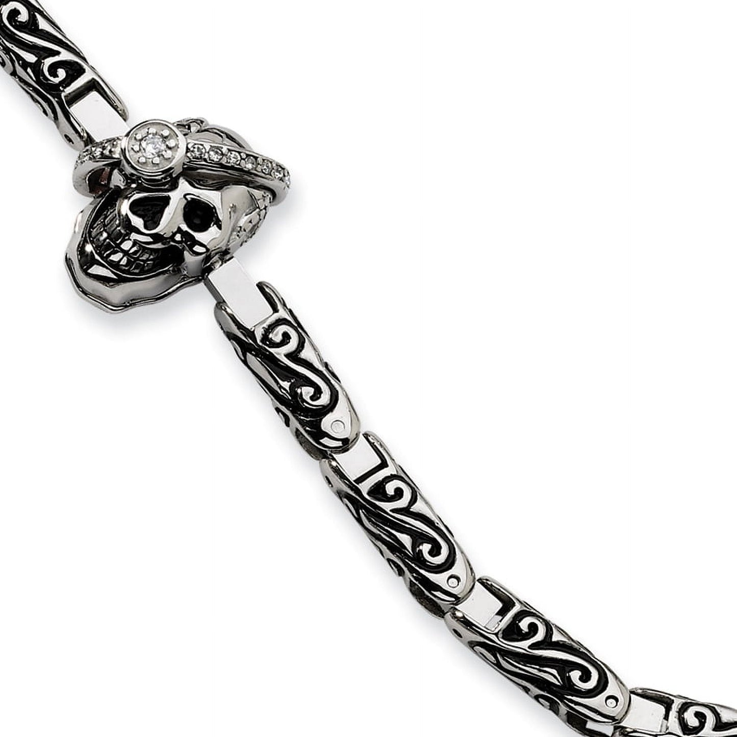 Stainless Steel Skull with Diamond 8.5in Bracelet