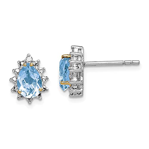 Brilliant Gemstones Sterling Silver with 14K Accent Rhodium-plated Sky Blue Topaz and Diamond Post Earrings