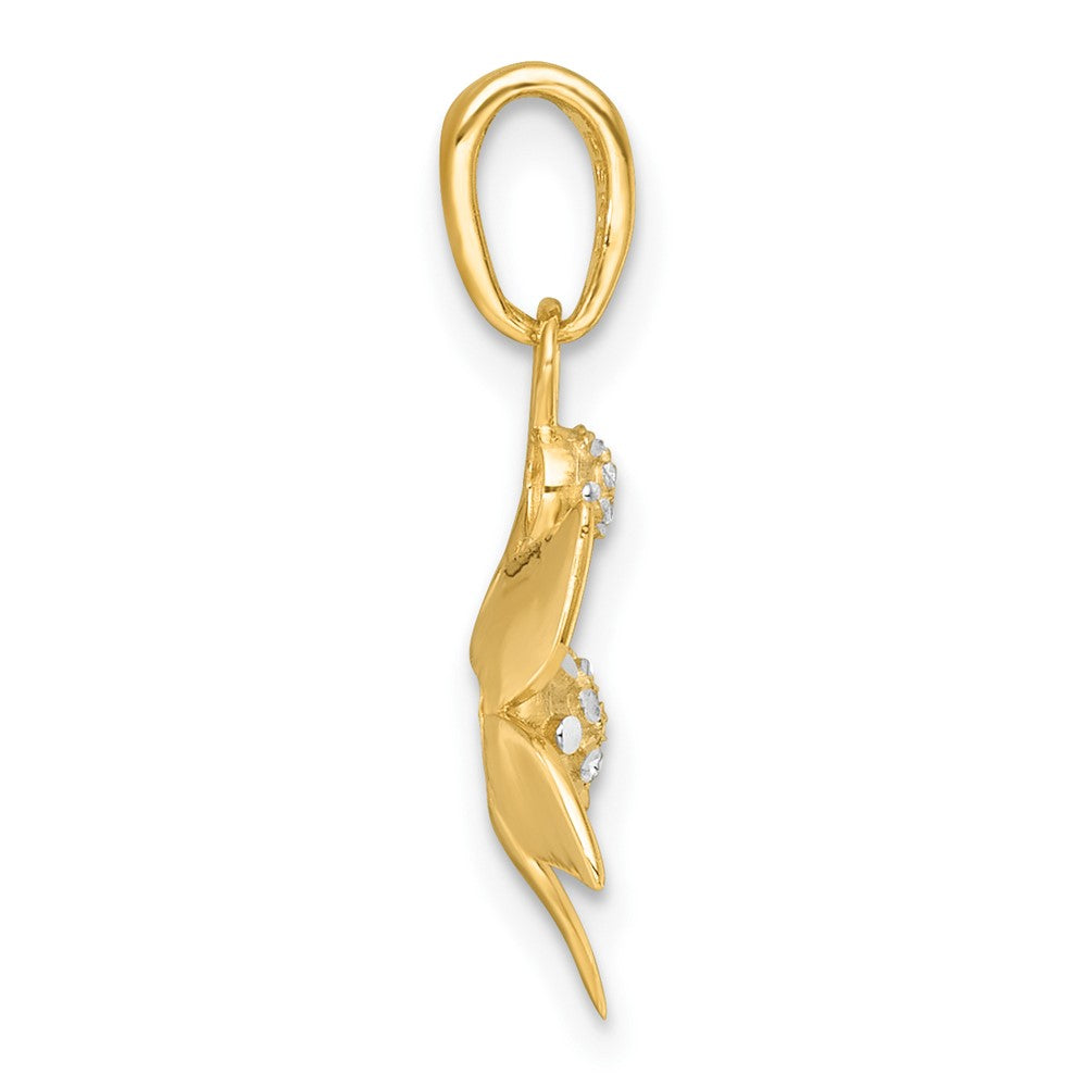 14k with White Rhodium Polished Blooming Flower Charm