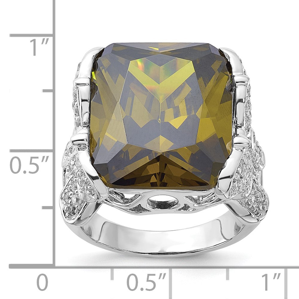 Sterling Silver Polished Green & Clear CZ Butterfly Sides Ring
