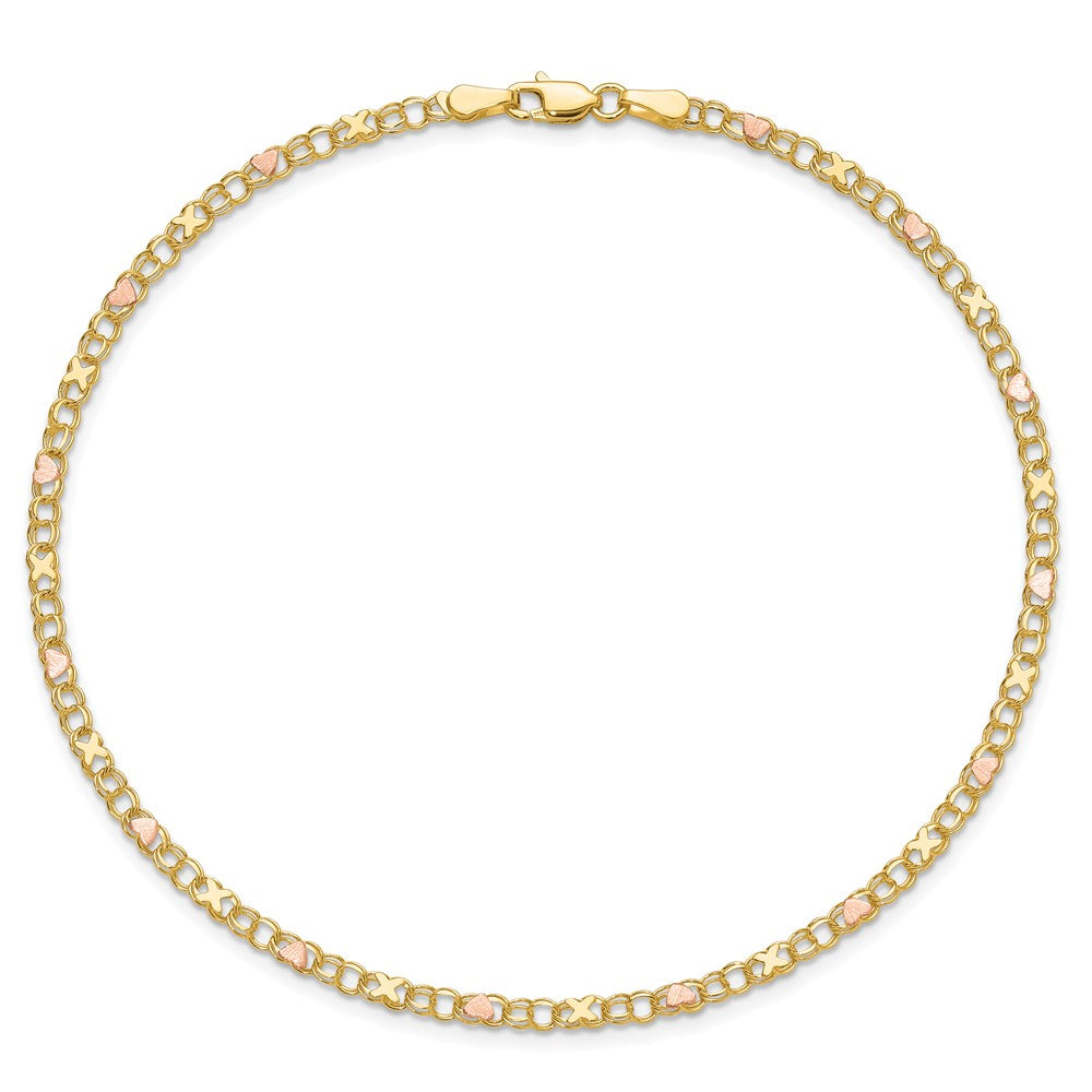 14k and Rose X's and Hearts 9in Anklet